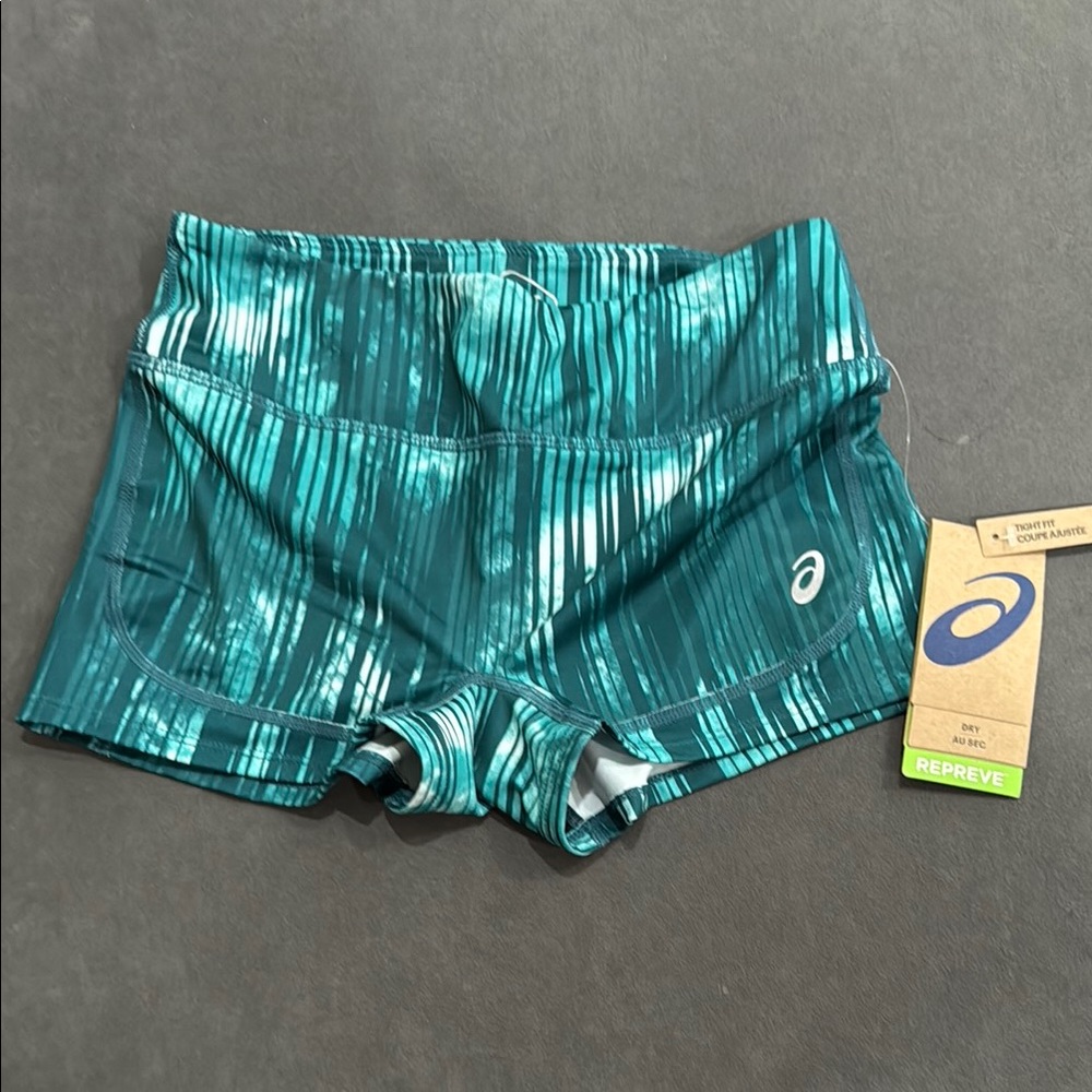 Asics Women's Teal Patterned Athletic Shorts